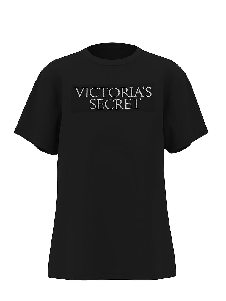 Victoria's Secret, Angel Essentials Cotton Oversized Tee, Pure Black, offModelFront, 3 of 4