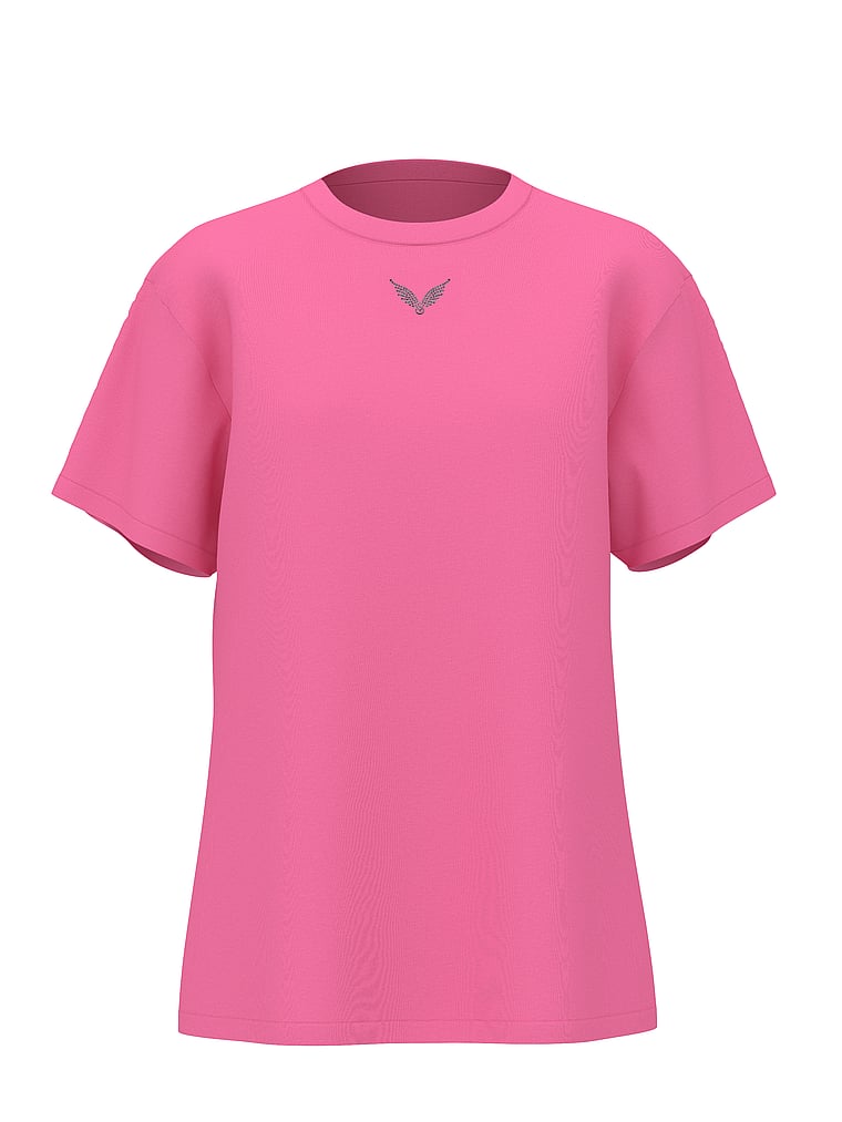 Victoria's Secret, Angel Essentials 100% Cotton Oversized Tee, Washed Hollywood Pink, offModelFront, 3 of 4