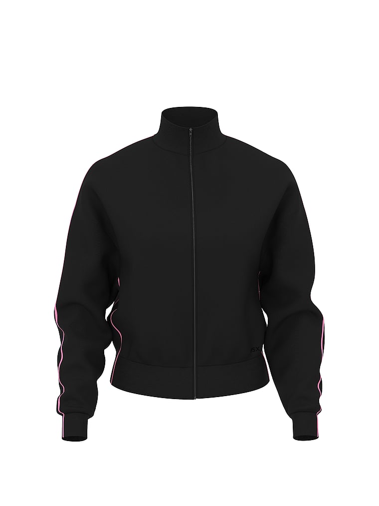 Victoria's Secret, VSX Tipped Knit Full-Zip Sweater, Black & Pink, offModelFront, 3 of 4