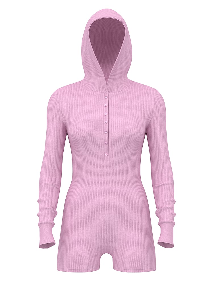 PINK Waﬄe Knit Long-Sleeve Short Onesie, offModelFront, 3 of 3