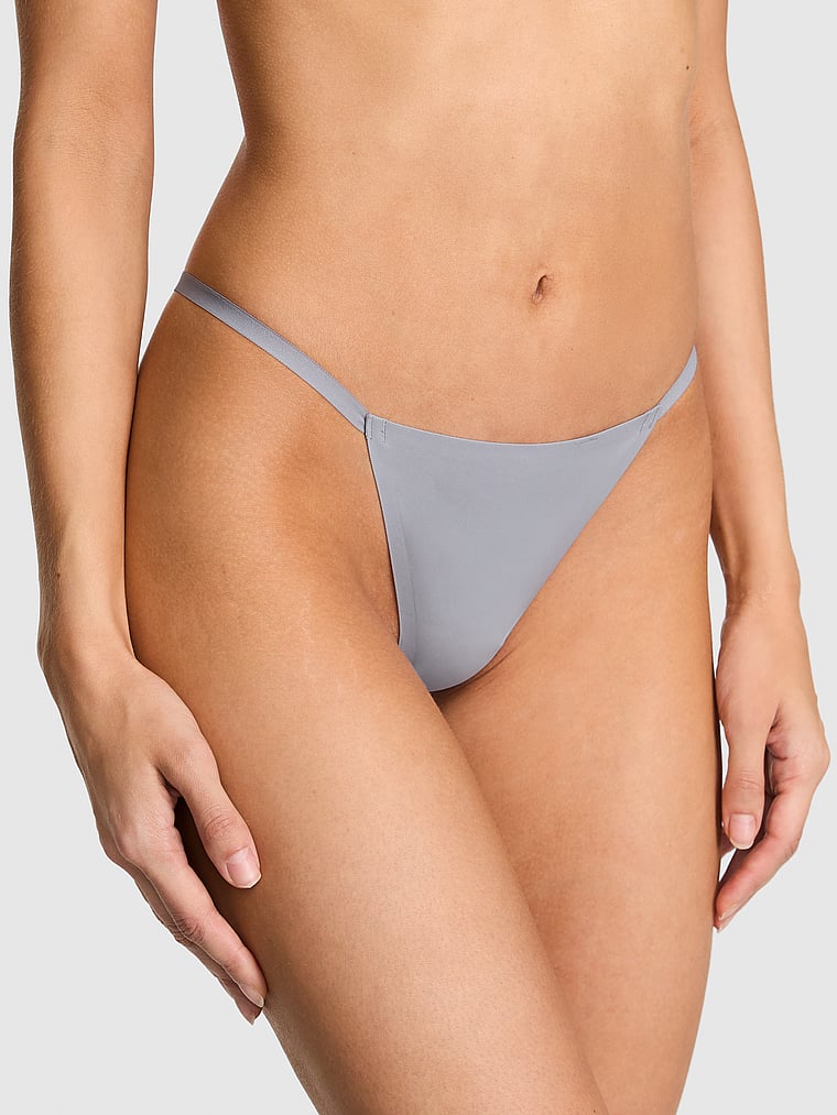 PINK No-Show V-String Panty, Grey Oasis, onModelFront, 1 of 5