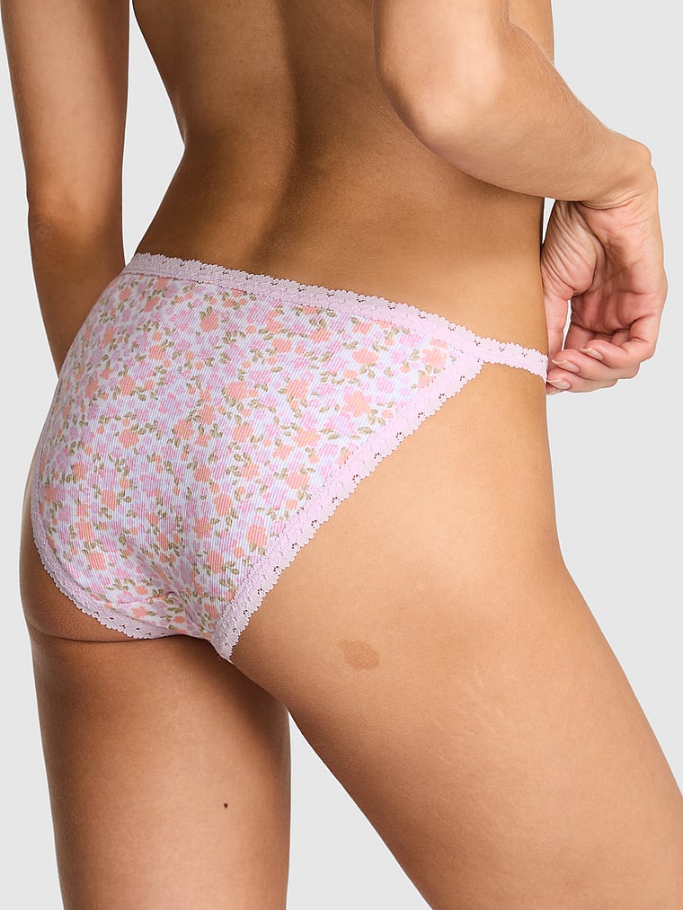 PINK PINK Wink™ Lace-Trim String Bikini Panty, Petite Lilac Floral, onModelBack, 2 of 3
