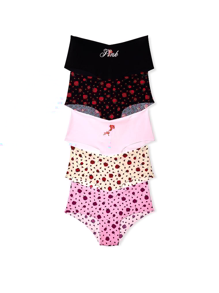 PINK 5-Pack No Show Cheeky Panties, Rose Floral Pack, offModelFront, 1 of 1