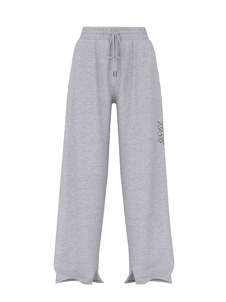 PINK Campus Fleece™ Wide-Leg Split-Hem Sweatpants, Medium Heather Grey Spring, offModelFront, 4 of 4