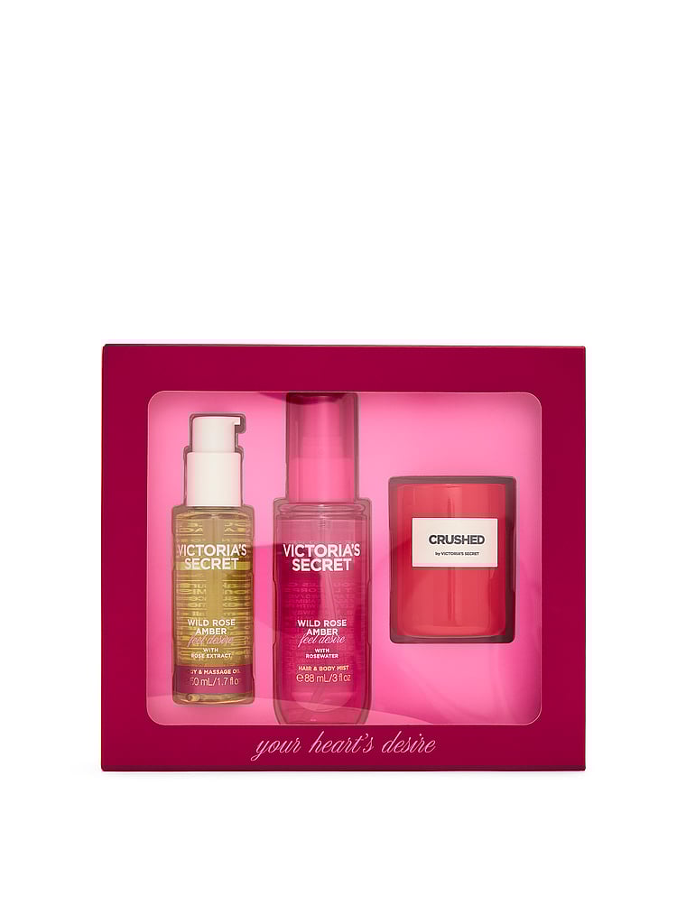 3-Piece Wild Rose Amber Gift Set ft. Exclusive Body Care Minis and Crushed Candle