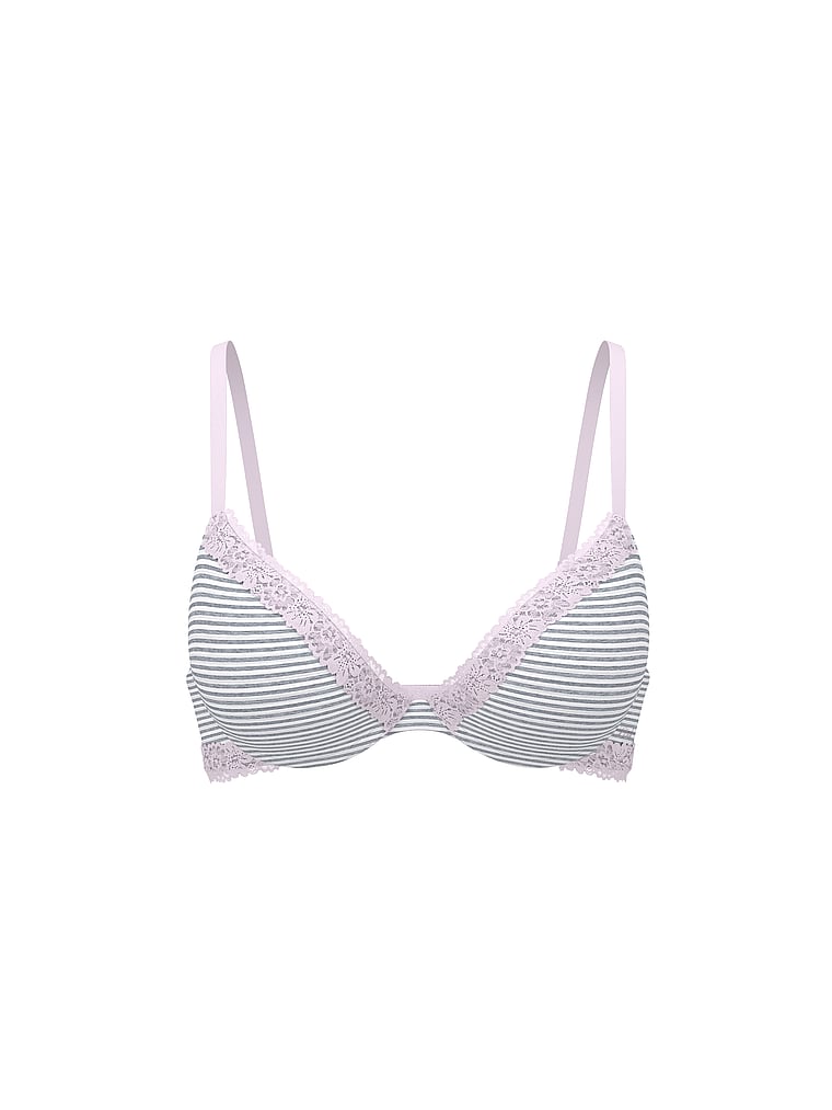PINK Wear Everywhere Wear Everywhere™ Lightly Lined Full Coverage T-Shirt Bra, Medium Heather Grey Stripe, offModelFront, 3 of 3