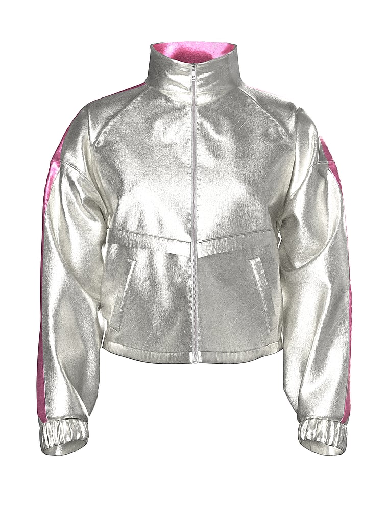 PINK Metallic Cropped Jacket, Silver Metallic, offModelFront, 2 of 4