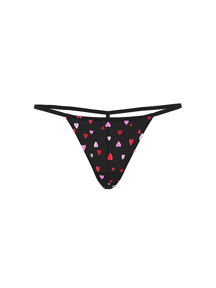 PINK No-Show V-String Panty, Black Heart, offModelFront, 3 of 3