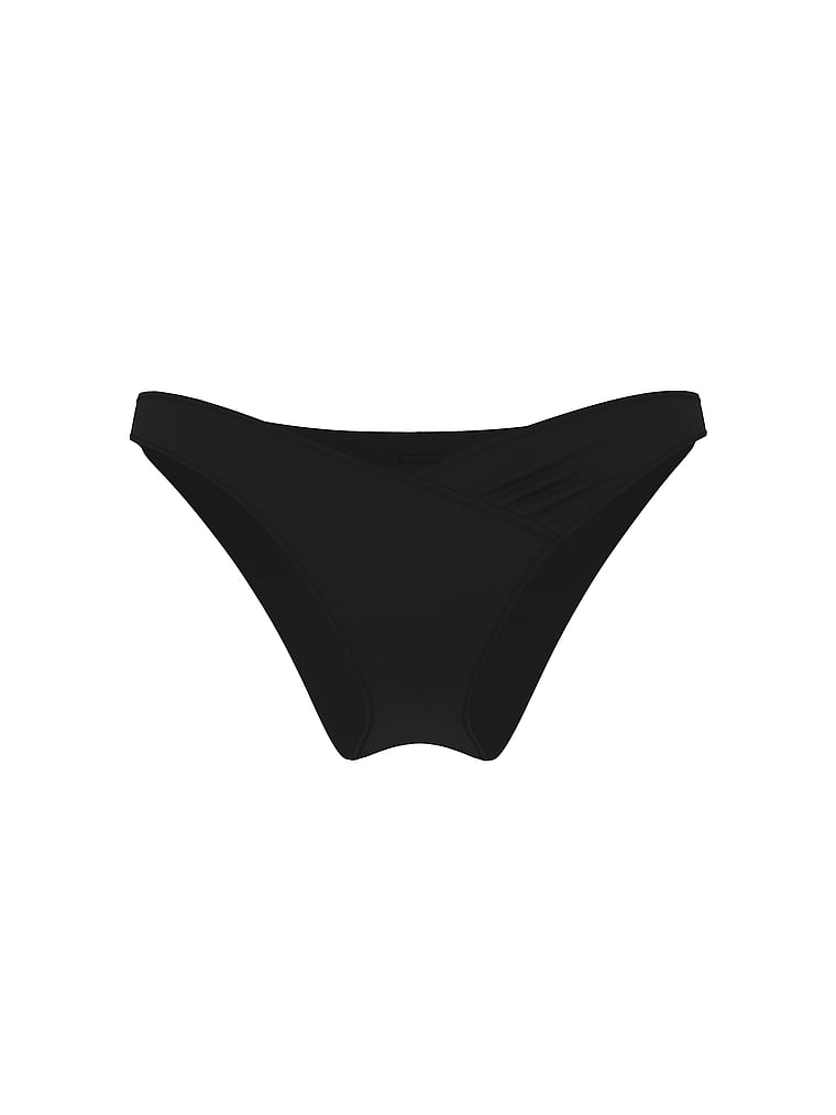 PINK SWIM Ruched Brazilian Bikini Bottom, Pure Black, offModelFront, 3 of 3