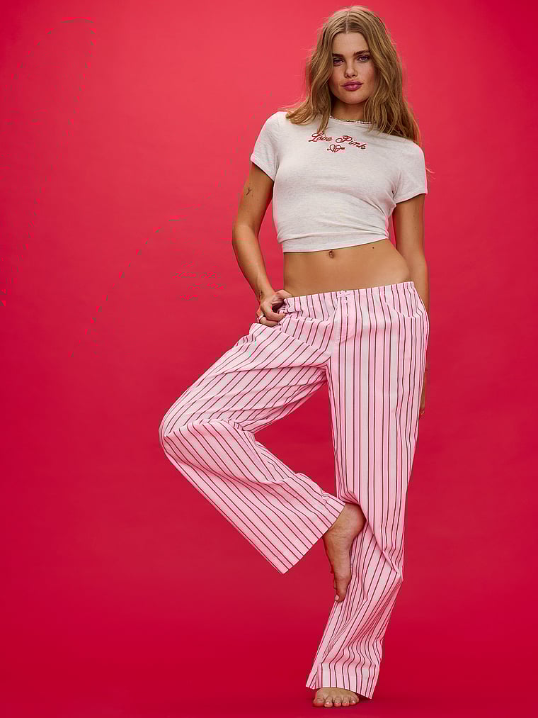 PINK Sweet Dreams Pajama Pants, Pink Tulip/Magenta Rose Stripes, onModelFront, 2 of 2