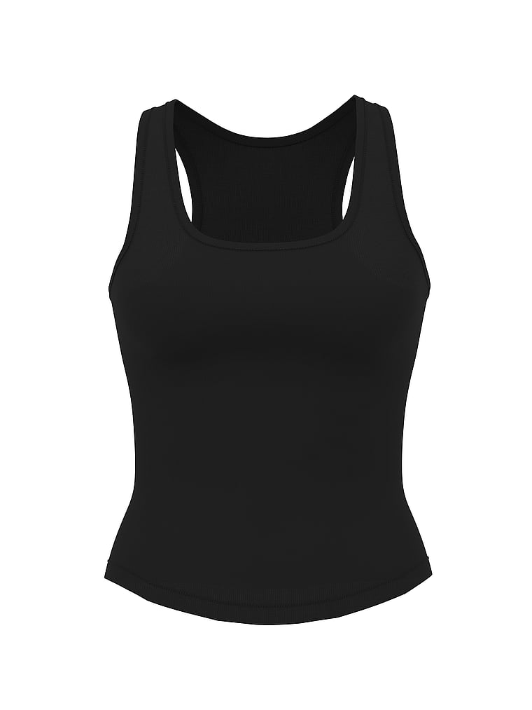PINK Relaxed Rib Boyfriend Tank Top, Pure Black, offModelFront, 3 of 3