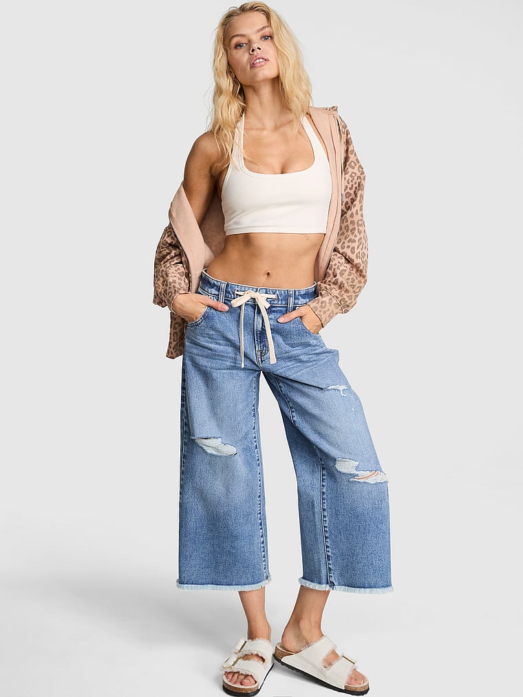 Denim by PINK Mid-Rise Baggy Wide-Leg Cropped Jeans