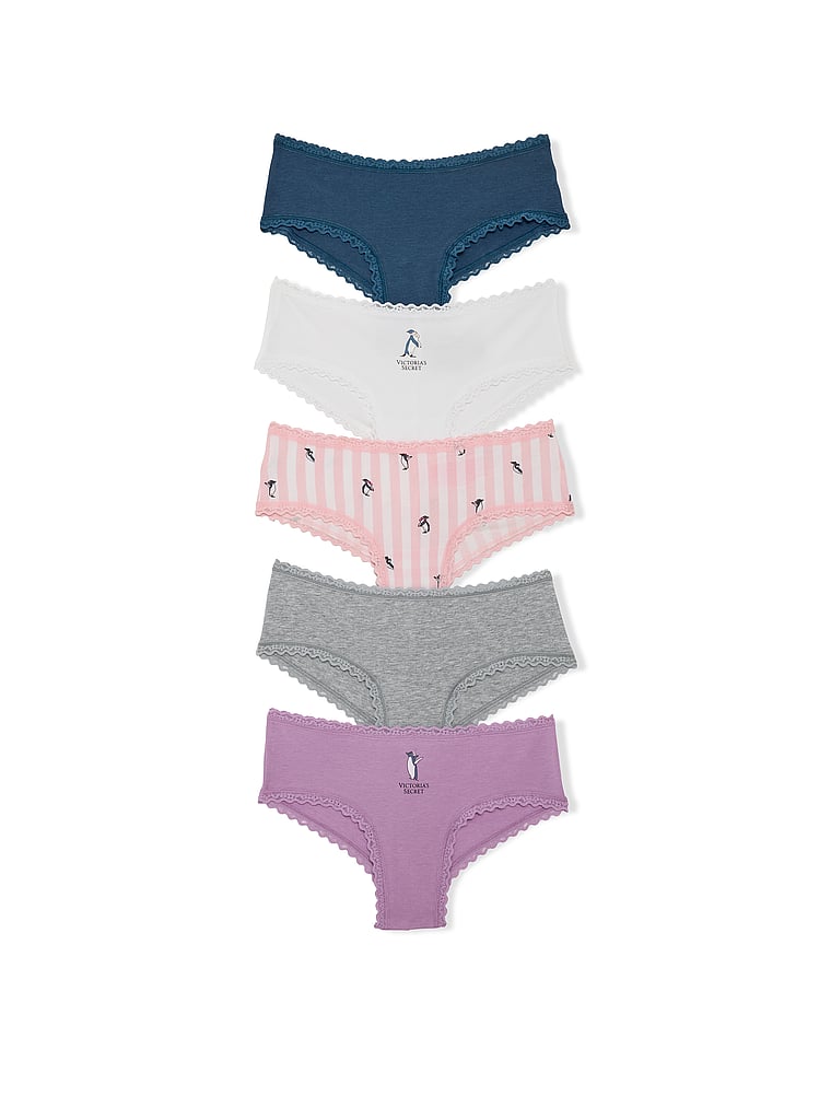 5-Pack Cotton Lace-Trim Cheeky Panties