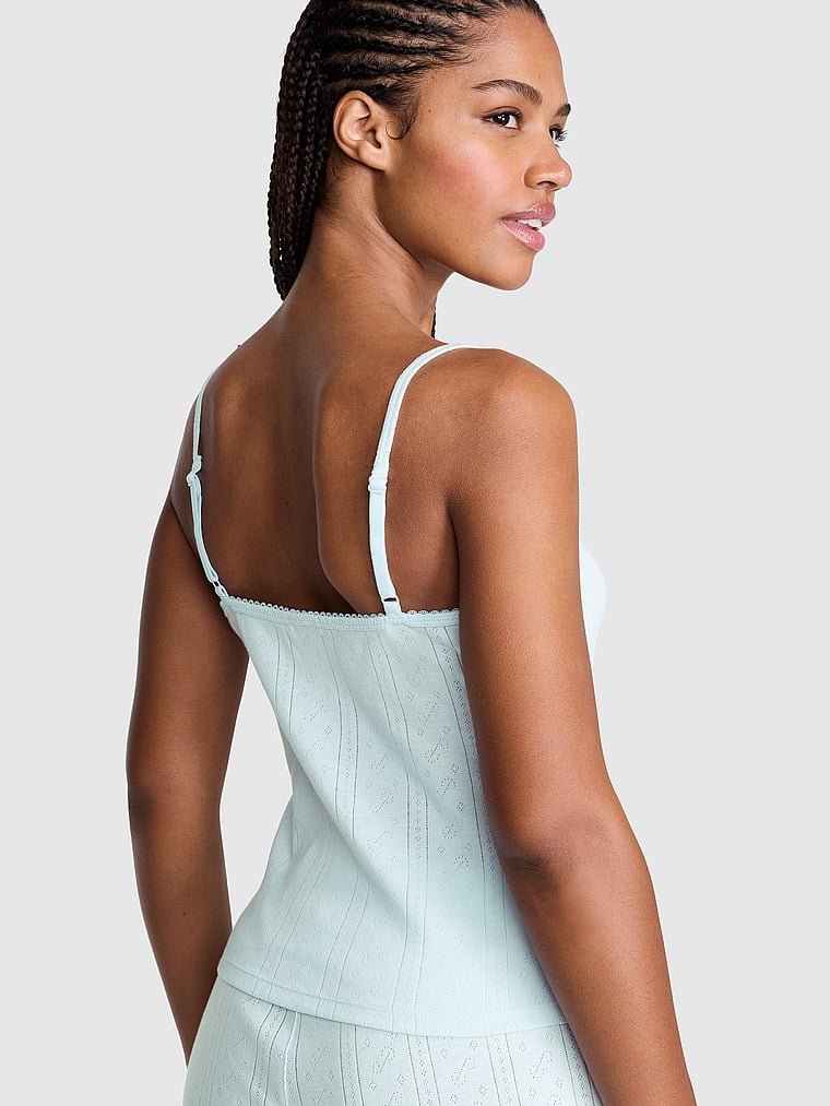PINK Pointelle Sweetheart Cami, Spray Blue, onModelBack, 2 of 3