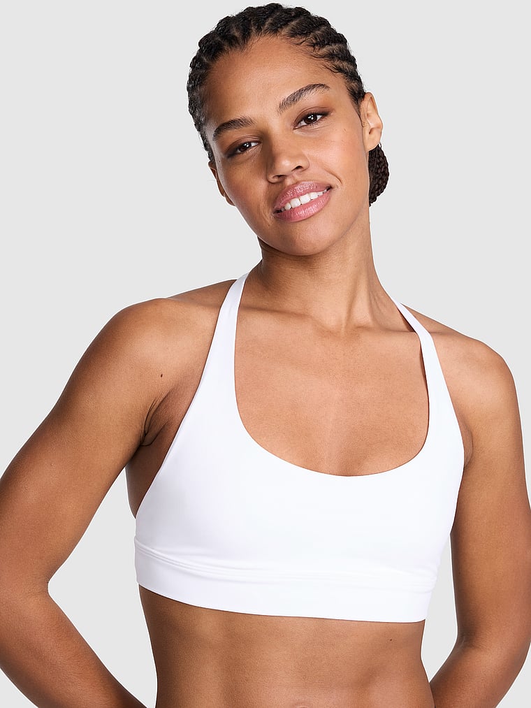 PINK PINK Relay™ Scoop T-Back Sports Bra, White, onModelBack, 2 of 3