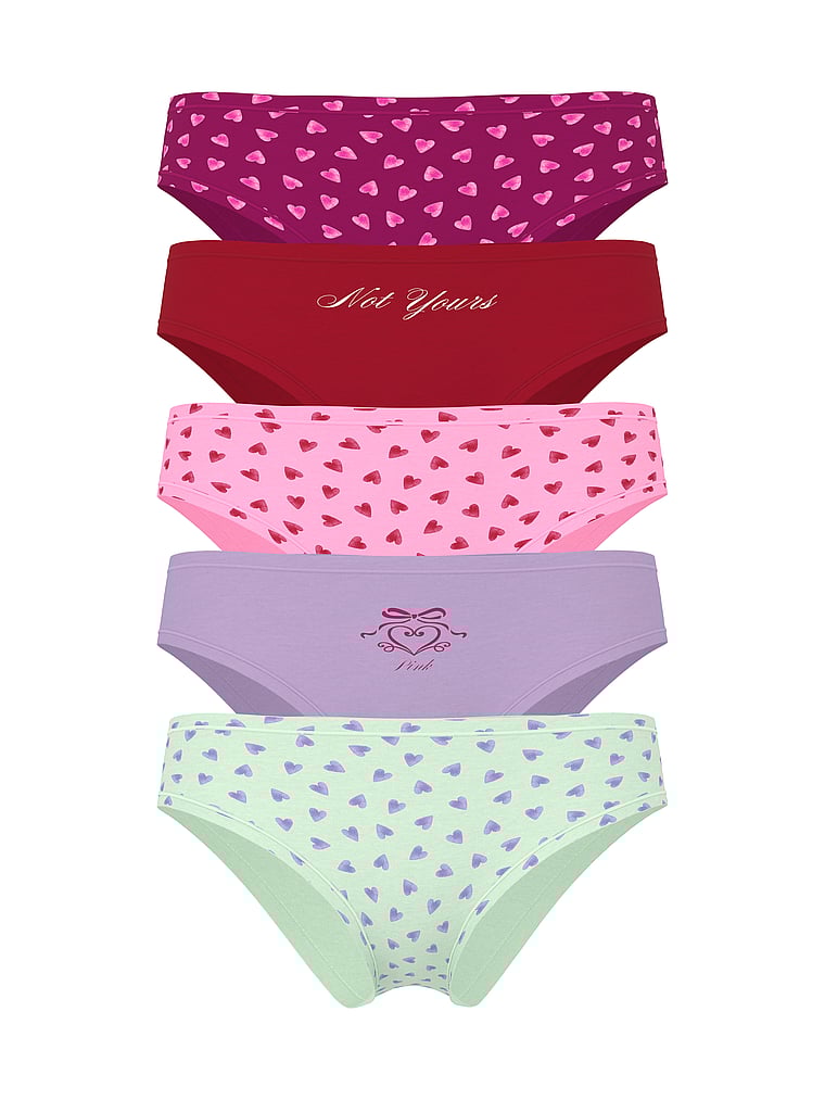 PINK 5-Pack Cotton Cheeky Panties, V-Day Heart Pack, offModelFront, 1 of 1