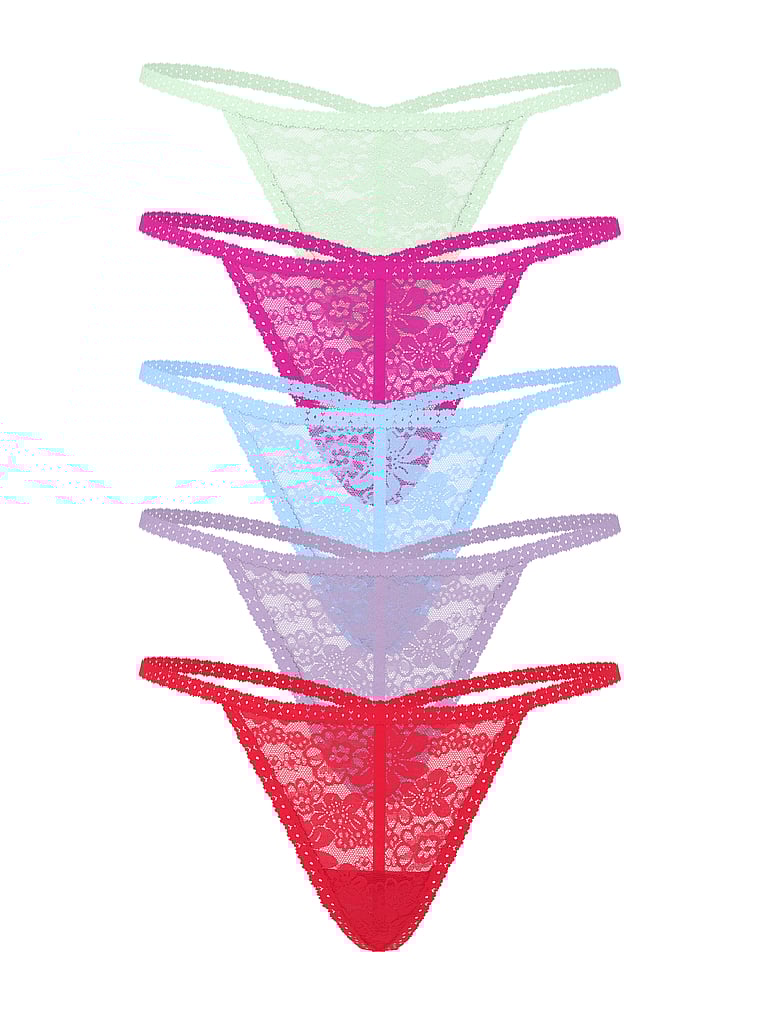 PINK 5-Pack Wink Lace V-String Panties, Fashion Pack, offModelFront, 1 of 1