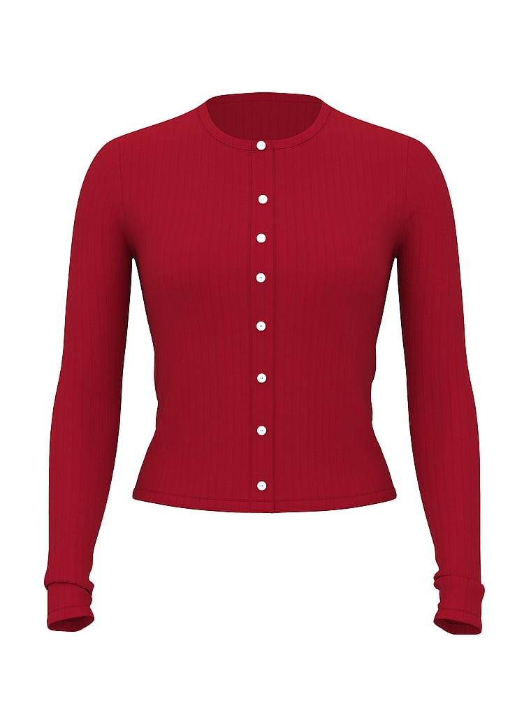 Victoria's Secret, Victoria's Secret SoSoft™ Modal Wide-Rib Cardigan, Red Lacquer, offModelFront, 4 of 5