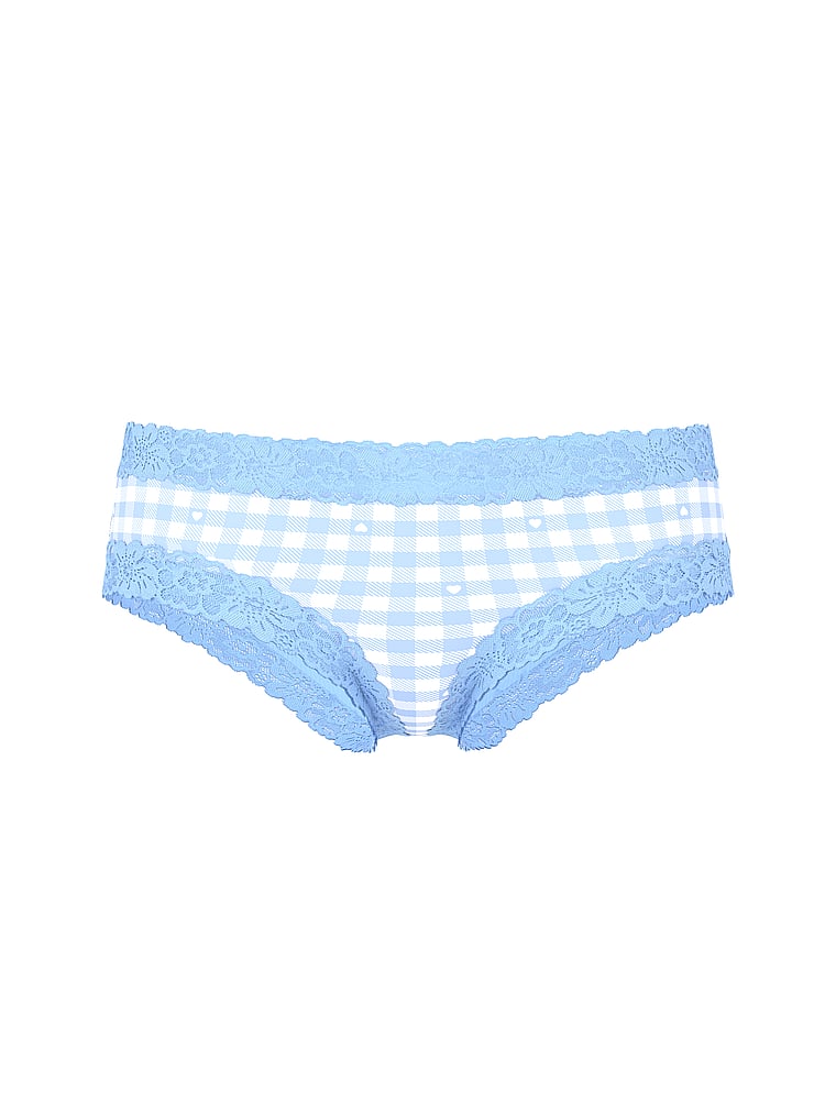 PINK PINK Wink™ Lace-Trim Cheeky Panty, Blue Heritage Gingham, offModelFront, 3 of 3