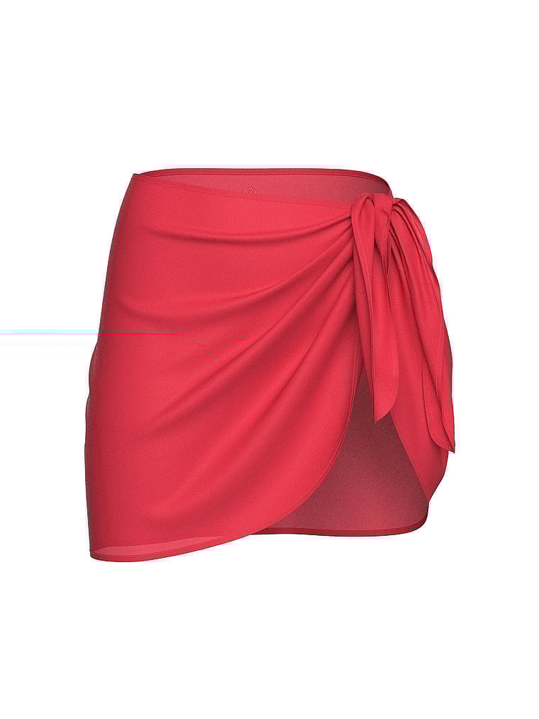 Victoria's Secret, Victoria's Secret Swim Sheer Crinkle Mini Sarong, Poppy, offModelFront, 3 of 3