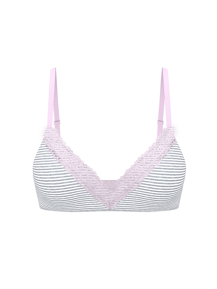 PINK Wear Everywhere Wear Everywhere Lightly Lined Wireless Bra, Meadium Heather Grey Stripe, offModelFront, 3 of 3
