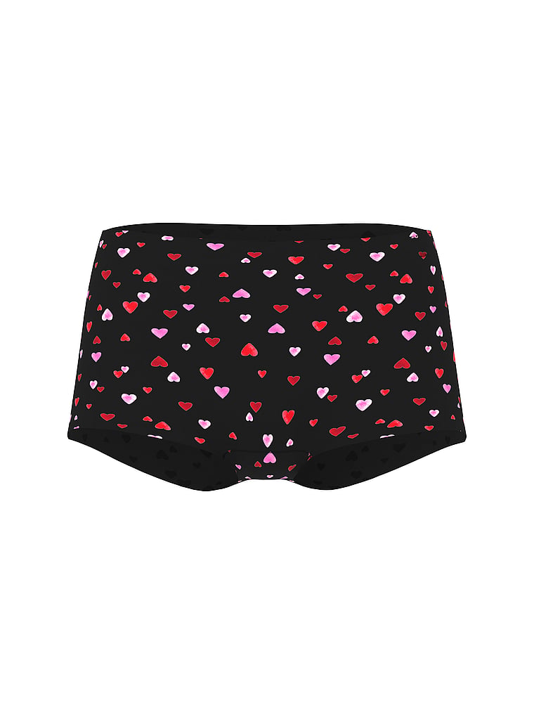 PINK No-Show Mid-Rise Boyshort Panty, Black Heart, offModelFront, 3 of 5