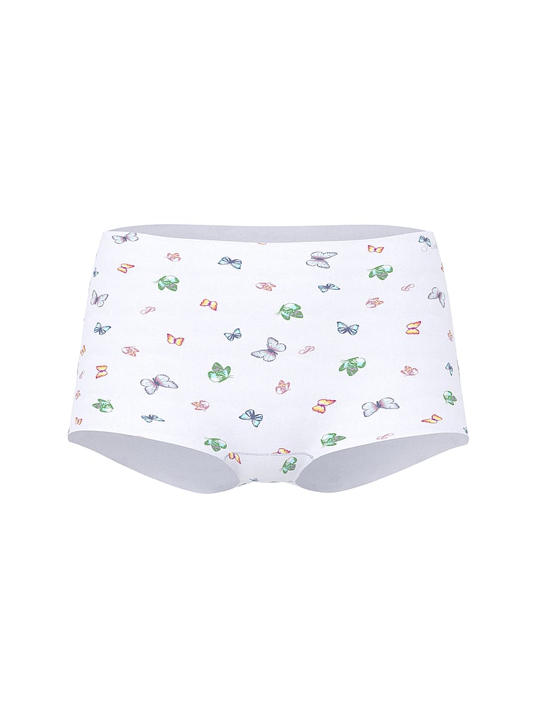 PINK No-Show Mid-Rise Boyshort Panty, White Multi Color Butterfly, offModelFront, 3 of 4