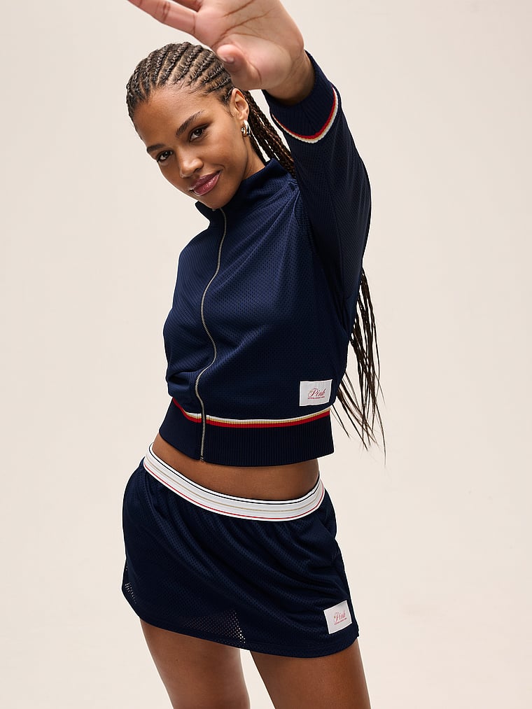 Mesh Cropped Mock-Neck Full-Zip Jacket