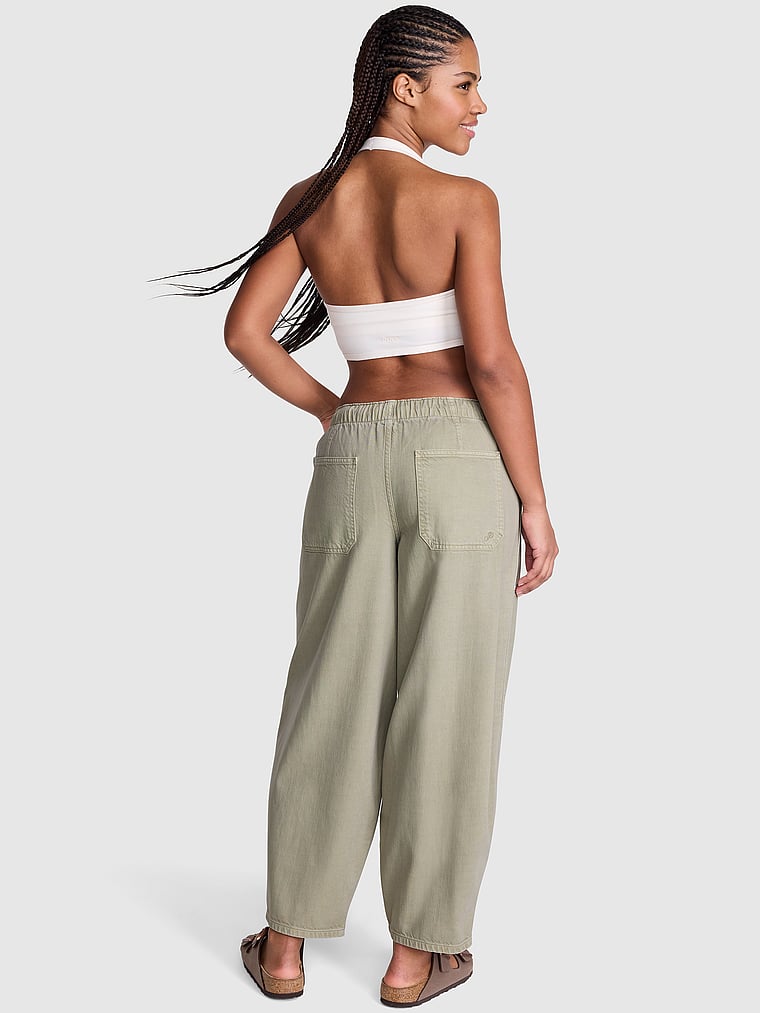 PINK Take It Easy Pull-On Barrel Pants, Slate Green, onModelBack, 2 of 4