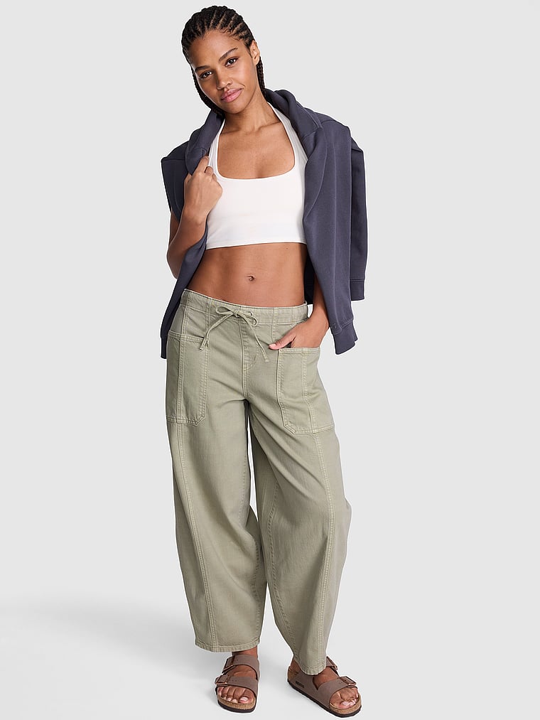 PINK Take It Easy Pull-On Barrel Pants, Slate Green, onModelFront, 1 of 4