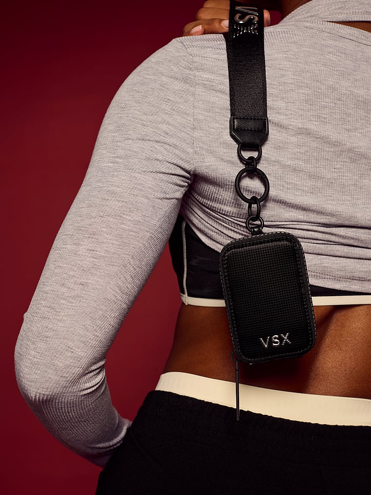 Victoria's Secret, Victoria's Secret VSX Pouch Wristlet Keychain, Black Nylon, onModelSide, 1 of 5