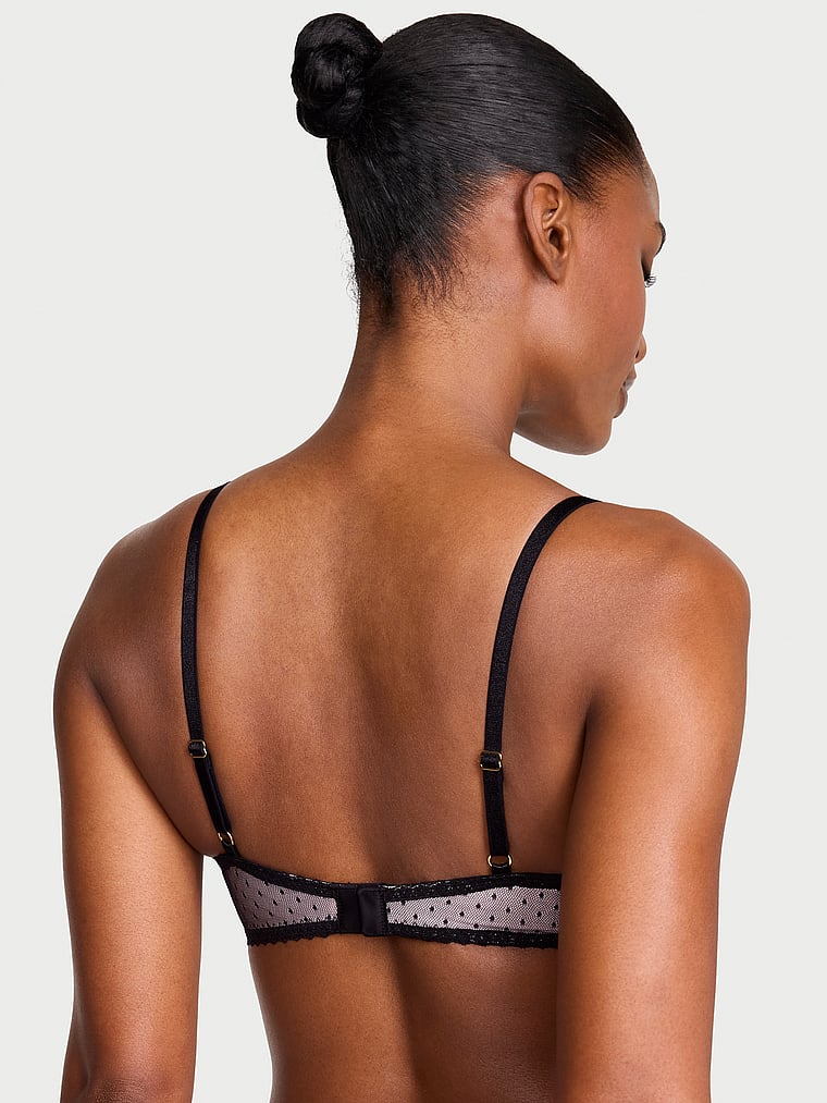 Victoria's Secret, Dream Angels Heritage Dot Mesh Lace-Trim Push-Up Bra, Angel Pink, onModelBack, 2 of 3 Tsheca  is 5'9" or 175cm and wears 34B or Small