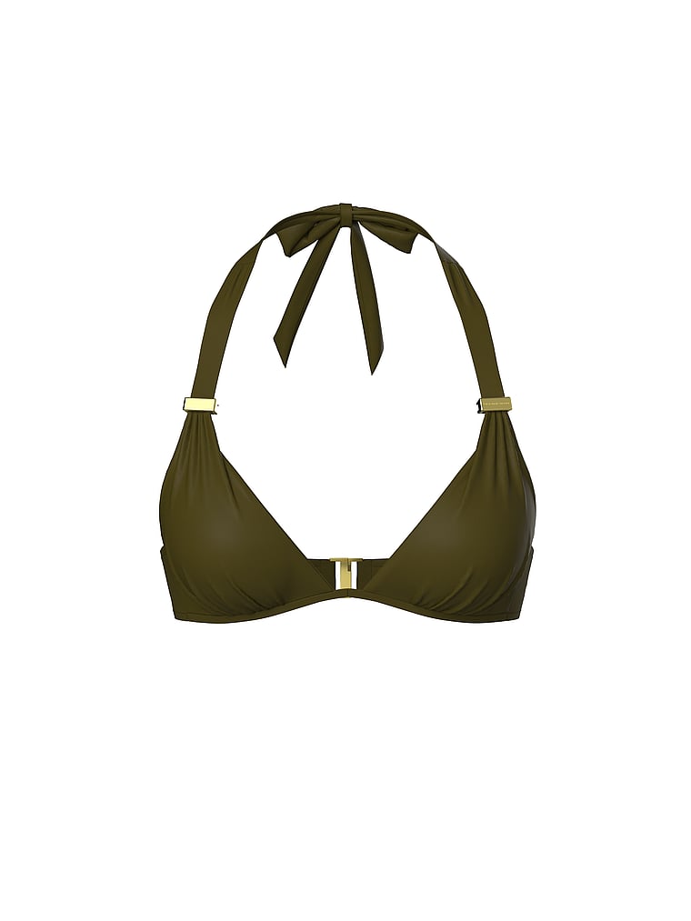 Victoria's Secret, Victoria's Secret Swim Harlow Halter Push-Up Bikini Top, Vine Green, offModelFront, 3 of 3