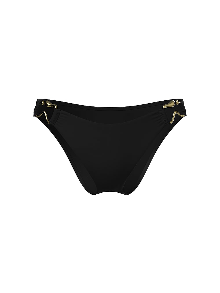 Victoria's Secret, Victoria's Secret Swim Organic Shape Rings Brazilian Bikini Bottom, Pure Black, offModelFront, 3 of 3