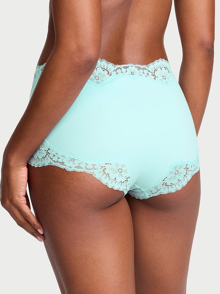 Victoria's Secret, Dream Angels Lace-Trim Boyshort Panty, Canal Blue, onModelBack, 2 of 4