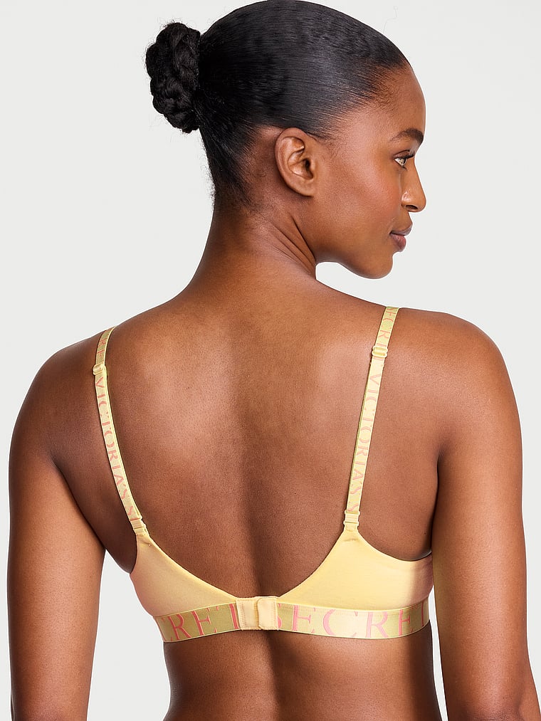 Victoria's Secret, The T-shirt Cotton Logo Hardware Lightly Lined Demi Bra, Lemonade, onModelBack, 3 of 4
