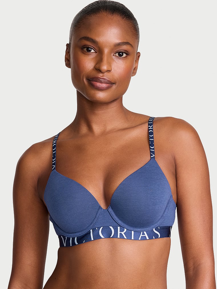 Victoria's Secret, The T-shirt Perfect Shape Smooth Push-Up Bra, Ink Blue, onModelFront, 2 of 3