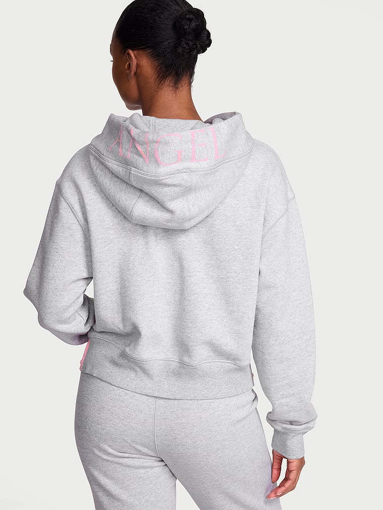 Victoria's Secret, Angel Essentials Popover Fleece Slit Hoodie , Medium Heather Grey, onModelBack, 2 of 4