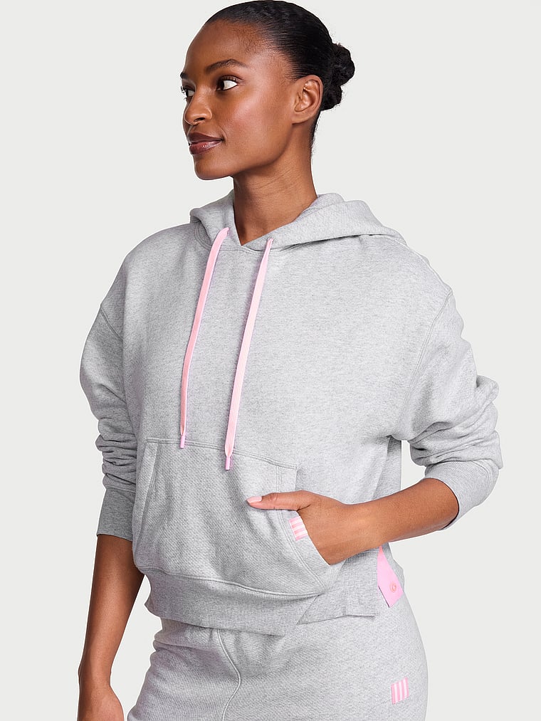 Victoria's Secret, Angel Essentials Popover Fleece Slit Hoodie , Medium Heather Grey, onModelFront, 1 of 4