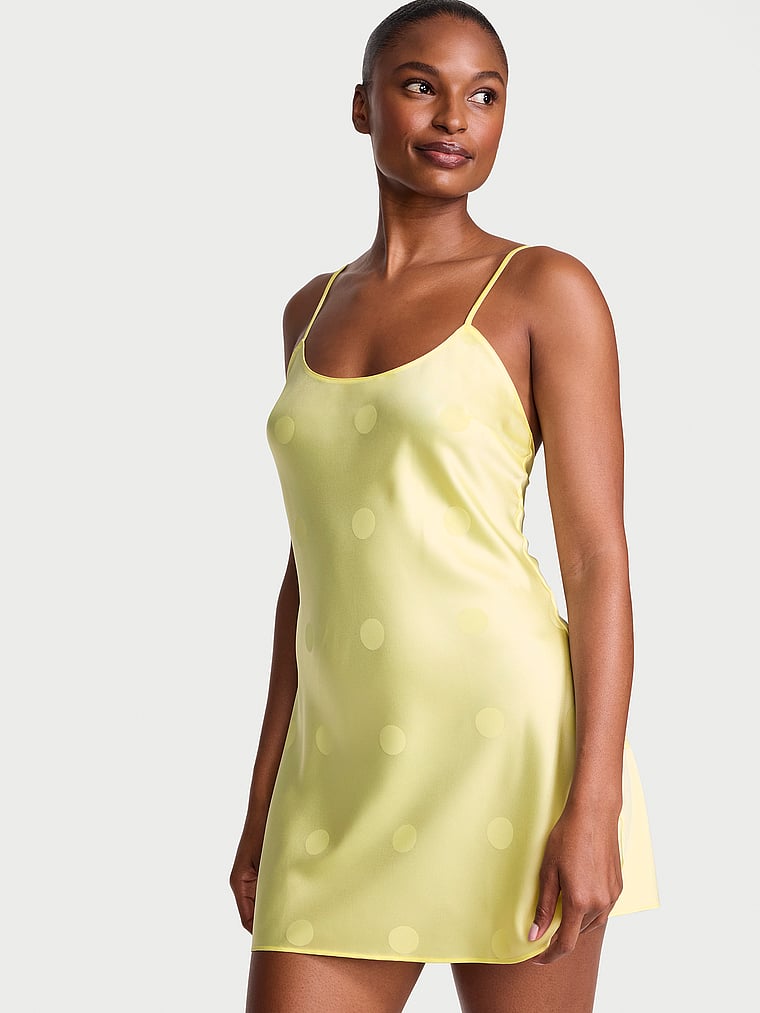 Victoria's Secret, Victoria's Secret Signature Satin Slip Dress, Lemonade, onModelFront, 1 of 4