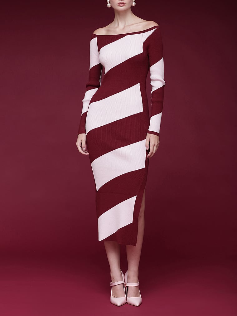 Off-The-Shoulder Midi Sweater Dress