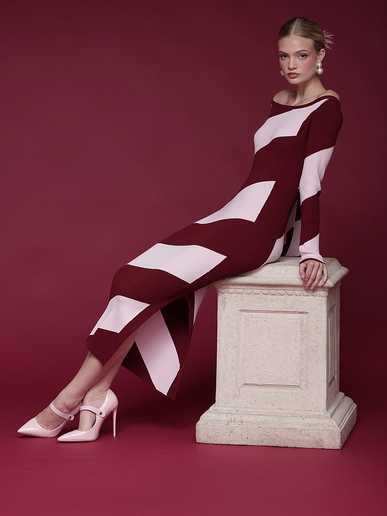 Off-The-Shoulder Midi Sweater Dress