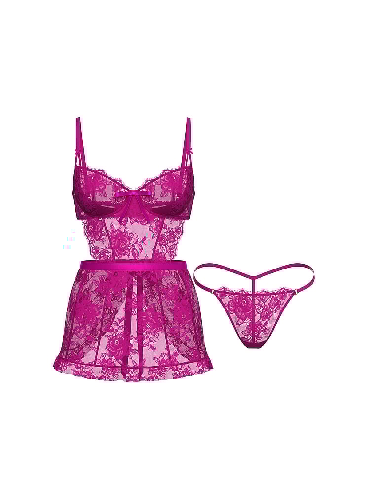 Wicked Unlined Rose Lace Apron Set