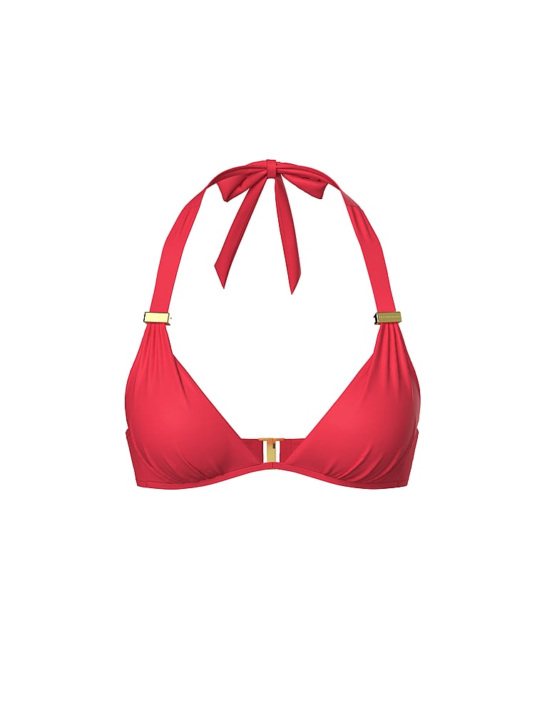 Victoria's Secret, Victoria's Secret Swim Harlow Halter Push-Up Bikini Top, Poppy, offModelFront, 3 of 4