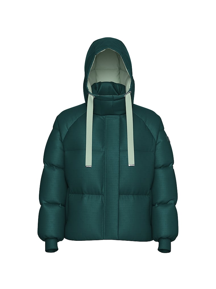 PINK Marshmallow Cropped Puﬀer Jacket, Deep Forest, offModelFront, 3 of 3