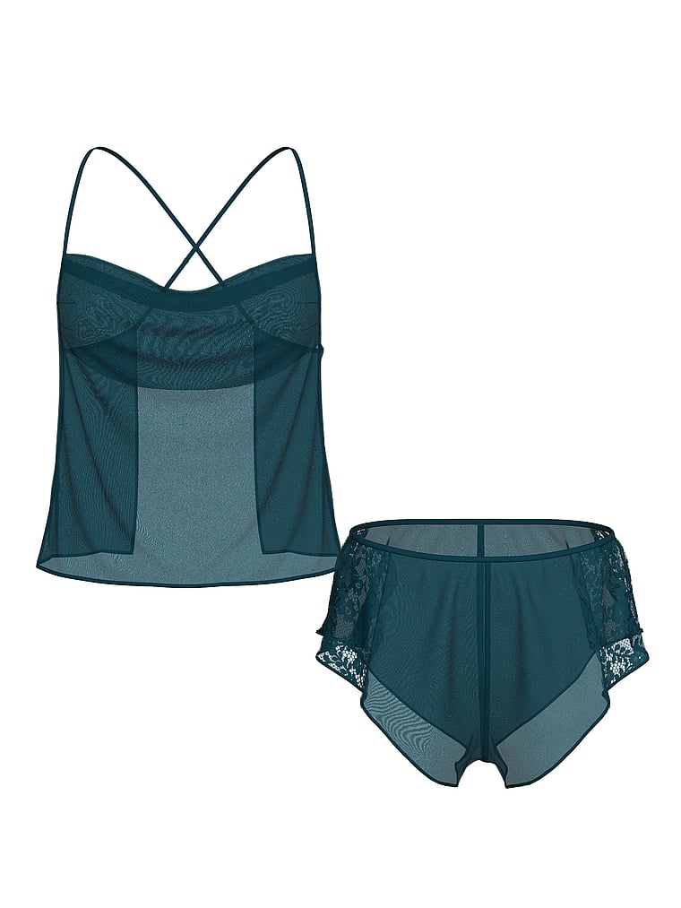Chiffon & Lace Open-Back Flutter Cami Set
