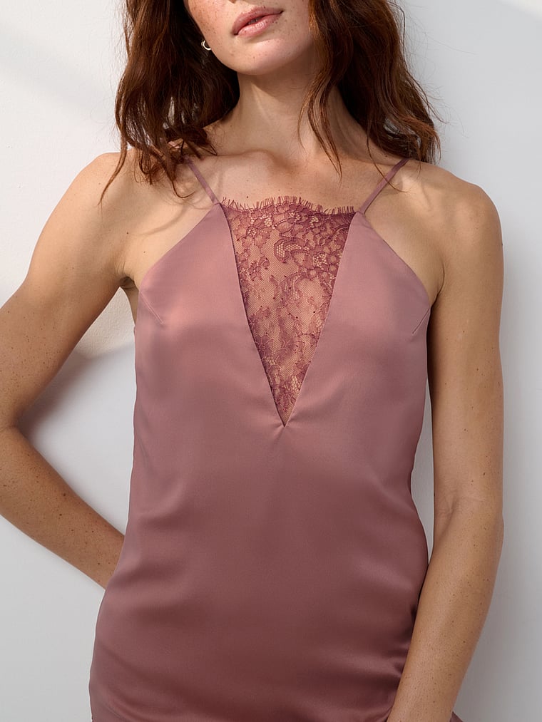 Washable Silk Lace Plunge Mini Dress