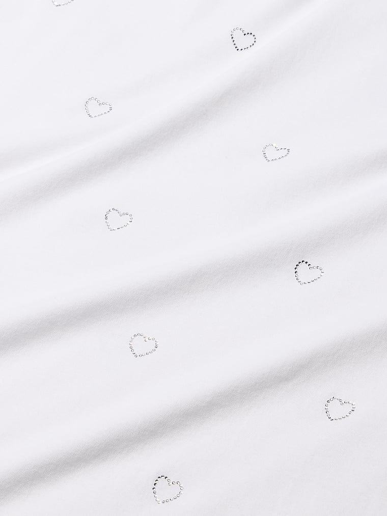 Victoria's Secret, Victoria's Secret 100% Cotton Shine Long Pajama Set, Vs White W Bling Hearts, onModelBack, 3 of 5