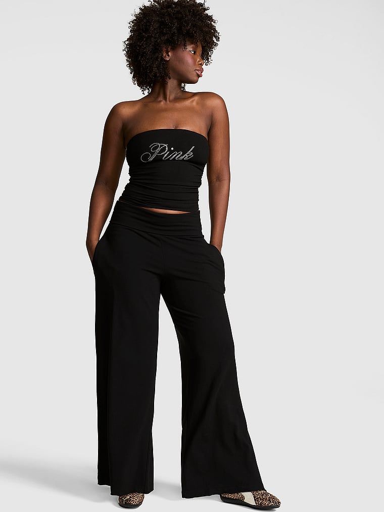 Buy All-Day Cotton™ Foldover Wide-Leg Pants, - Order Bottoms