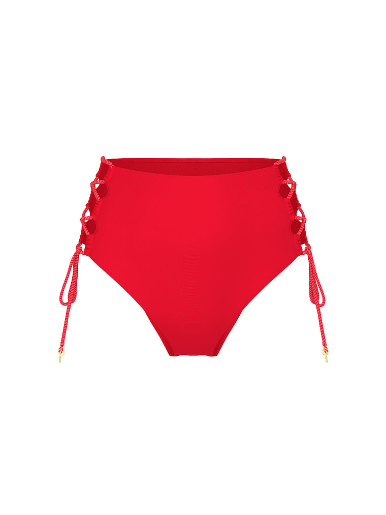 Victoria's Secret, Victoria's Secret Swim Twist Rope High-Waist Cheeky Bikini Bottom, Lipstick, offModelFront, 3 of 4
